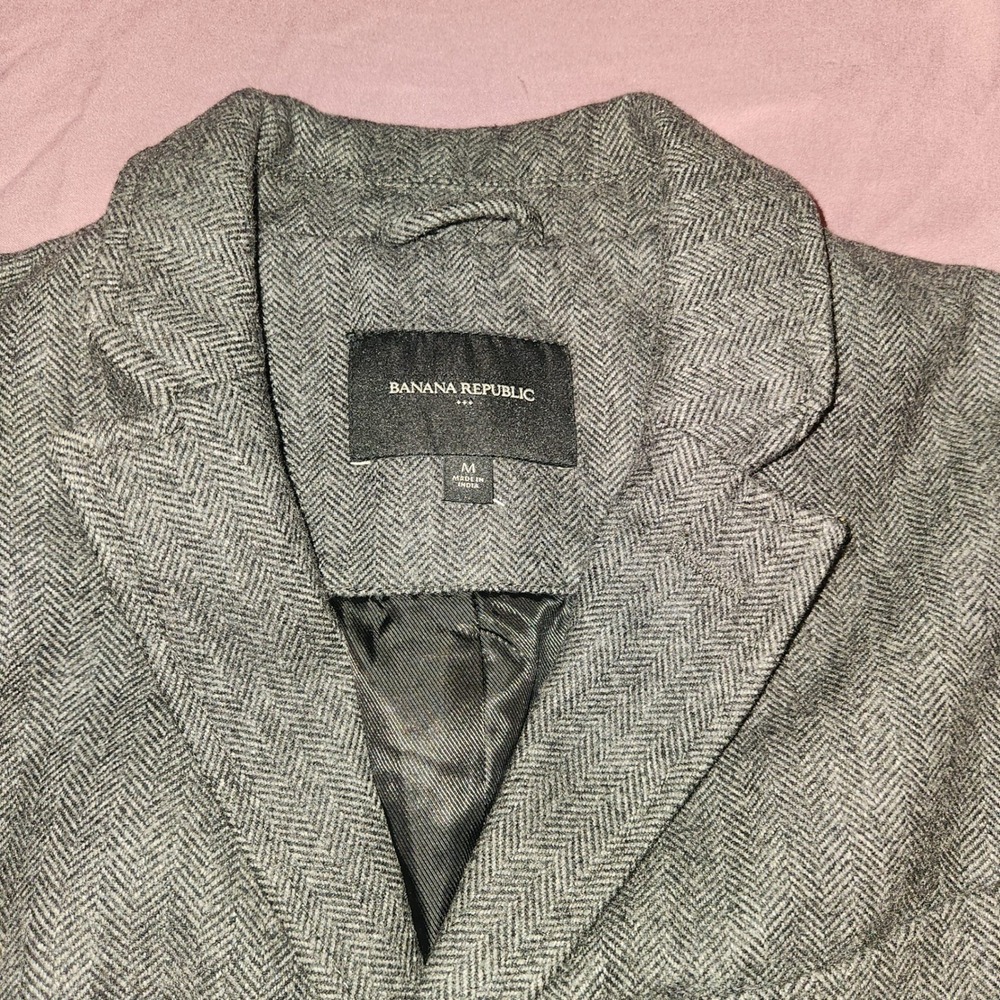 Banana Republic Mens Grey Herringbone Wool Blend Car Coat Jacket Medium